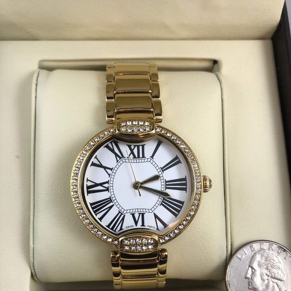 Stunning Milor 14K Gold Filled Swiss Austrian Crystal Roman Numerals Watch
